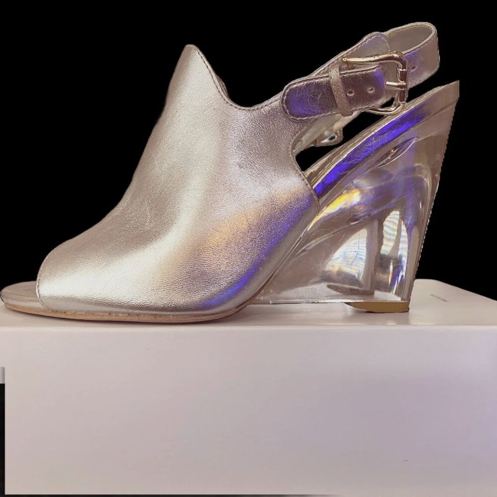 Nine West Silver Sandals with clear (transparent) heels